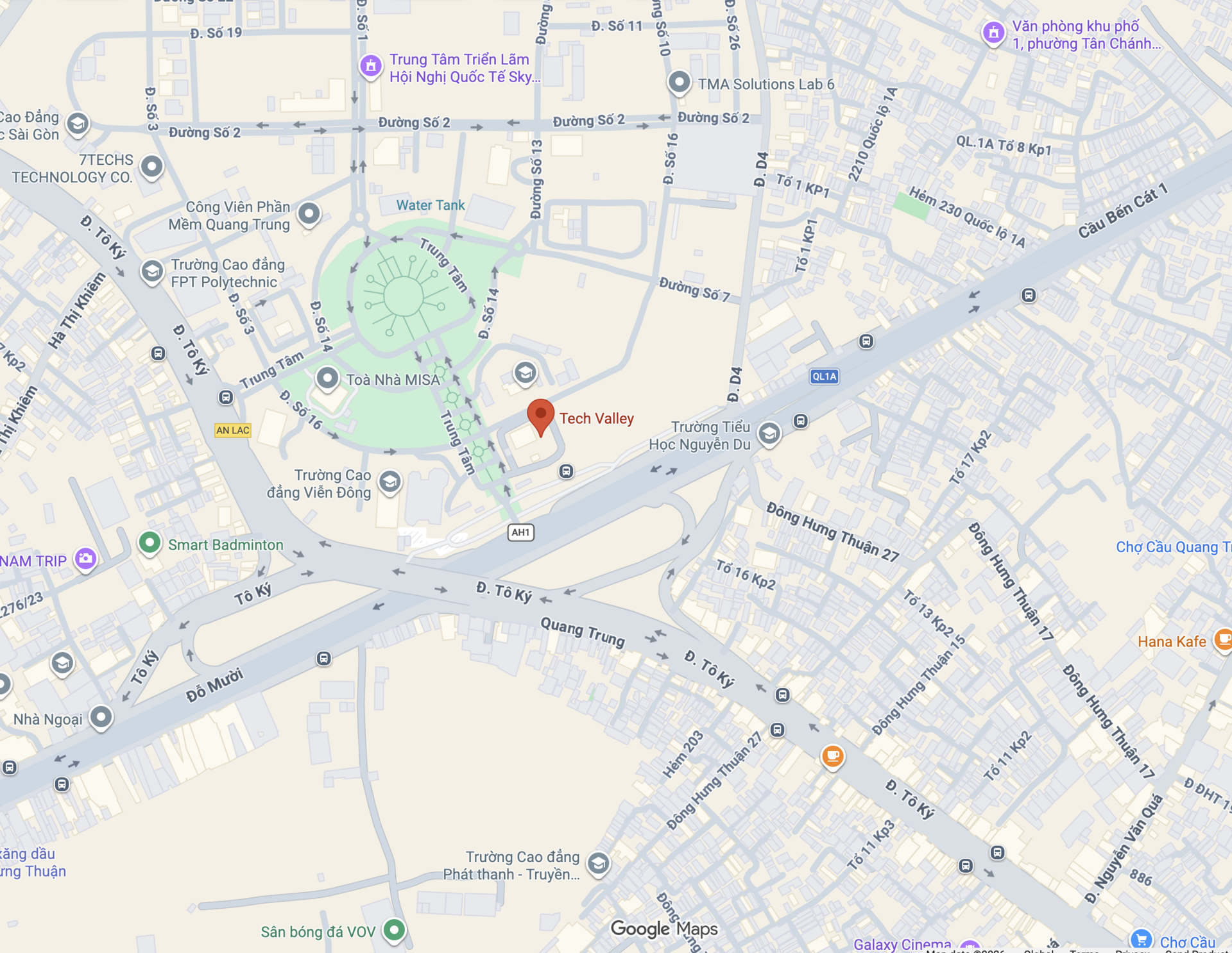 Map showing the Alphatrix Labs office location at QTSC, Trung My Tay, Ho Chi Minh City